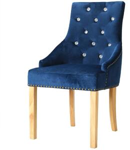 Krzesła stołowe, 2 szt., niebieskie, drewno dębowe i aksamit
