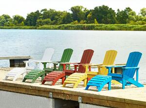 Krzesło imitacja drewna ogrodowe na ganek z podłokietnikami i podnóżkiem niebieskie Adirondack Beliani