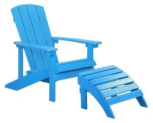 Krzesło imitacja drewna ogrodowe na ganek z podłokietnikami i podnóżkiem niebieskie Adirondack Beliani