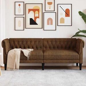 Sofa chesterfield, trzyosobowa, brÄ zowa, obita tkaninÄ