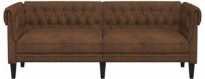 Sofa chesterfield, trzyosobowa, brÄ zowa, obita tkaninÄ