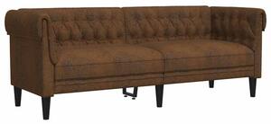 Sofa chesterfield, trzyosobowa, brÄ zowa, obita tkaninÄ