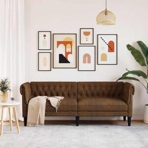 Sofa chesterfield, trzyosobowa, brÄ zowa, obita tkaninÄ