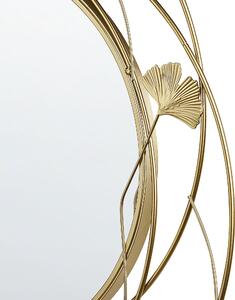 Glamour lustro ozdobne złote okrągłe 47 cm miłorząb liście drzewo salon Anglet Beliani