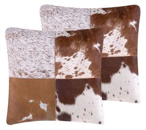 Zestaw 2 poduszek dekoracyjnych jasnobrązowy skórzany patchwork x cm z wypełnieniem Marady Beliani