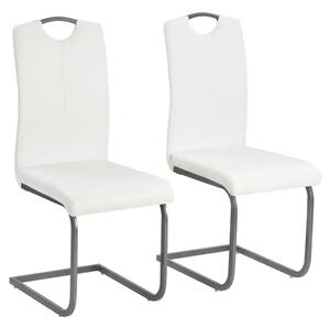 Krzesła stołowe, wspornikowe, 2 szt., białe, sztuczna skóra