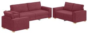 Sofa 3 szt. czerwone wino tkanina lniana