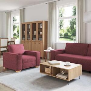 Sofa 3 szt. czerwone wino tkanina lniana