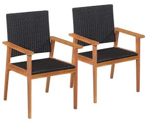 Krzesła ogrodowe, 2 szt., polirattan, czarno-brązowe