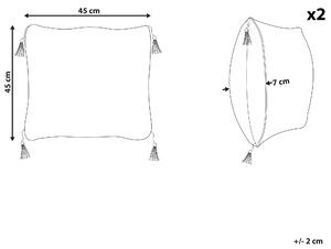 Zestaw 2 poduszek poliestrowych z frędzlami 45 x 45 cm biała z czarnym Liriope Beliani