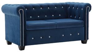 Sofa Chesterfield, 2-os., aksamit, 146x75x72 cm, niebieska