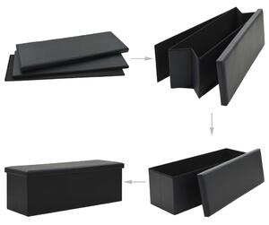 Składana ławka ze schowkiem, ekoskóra, 110 x 38 x 38 cm, czarna
