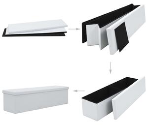 Składana ławka ze schowkiem, ekoskóra, 150 x 38 x 38 cm, biała