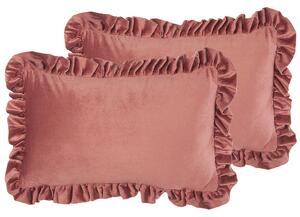 Zestaw 2 poduszek dekoracyjnych welurowy 30 x 50 cm z falbankami różowy Kalanchoe Beliani