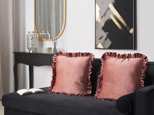 Zestaw 2 poduszek dekoracyjnych welurowy 42 x 42 cm z falbankami różowy Kalanchoe Beliani