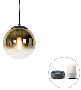 Smart hanglamp zwart met goud glas 20 cm incl. Wifi A60 - Pallon Oswietlenie wewnetrzne