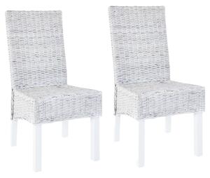 Krzesła stołowe, 2 szt., jasny brąz, rattan Kubu i drewno mango