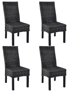 Krzesła stołowe, 4 szt., czarne, rattan Kubu i drewno mango