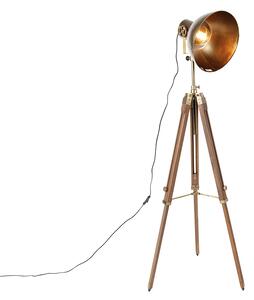 Industrialna lampa podłogowa na statywie brąz z drewnem - Mango Oswietlenie wewnetrzne