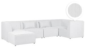 Nowoczesna sofa narożnik lewostronny modułowa 5-osobowa kanapa z otomaną sztruksowa złamana biel Lemvig Beliani