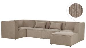 Nowoczesna sofa narożnik prawostronny modułowa 5-osobowa kanapa z otomaną sztruksowa beżowoszara Lemvig Beliani