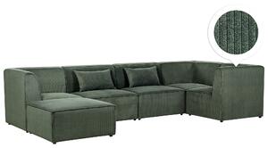 Nowoczesna sofa narożnik lewostronny modułowa 5-osobowa kanapa z otomaną sztruksowa ciemnozielona Lemvig Beliani