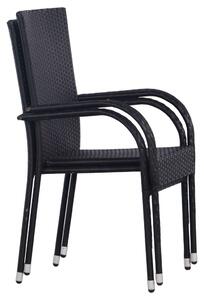 Sztaplowane krzesła ogrodowe, 2 szt., polirattan, czarne