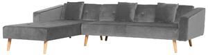 Narożnik welurowy prawostronny sofa rozkładana pikowane oparcie szary Vadso Beliani