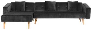 Narożnik welurowy prawostronny sofa rozkładana pikowane oparcie czarny Vadso Beliani