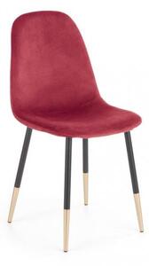 Krzesło K379 - bordowe, tapicerowane czerwonym welwetem, złote nóżki