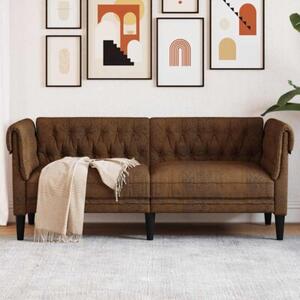 Sofa chesterfield, dwuosobowa, brÄ zowa, obita tkaninÄ