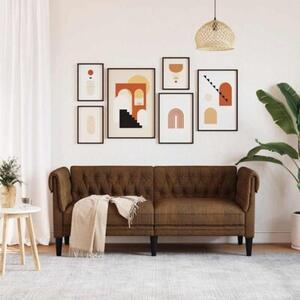 Sofa chesterfield, dwuosobowa, brÄ zowa, obita tkaninÄ