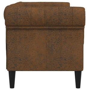 Sofa chesterfield, dwuosobowa, brÄ zowa, obita tkaninÄ