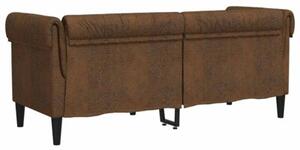 Sofa chesterfield, dwuosobowa, brÄ zowa, obita tkaninÄ
