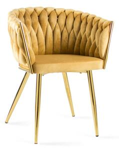Kubełkowe krzesło tapicerowane LARISSA - miodowe ze złotą nogą
