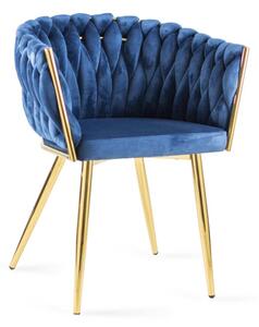 Krzesło z aksamitną tkaniną LARISSA - granatowe z nogą złotą