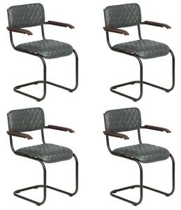 Krzesła z podłokietnikami, 4 szt. szare, skóra naturalna