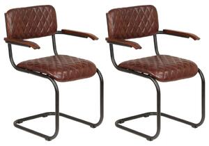 Krzesła z podłokietnikami, 2 szt., brązowe, prawdziwa skóra