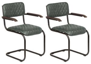 Krzesła z podłokietnikami, 2 szt., szare, prawdziwa skóra