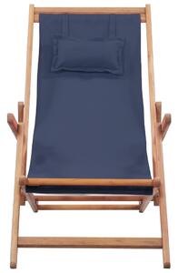 Składany leżak plażowy, tkanina i drewniana rama, niebieski