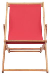 Składany leżak plażowy, tkanina i drewniana rama, czerwony
