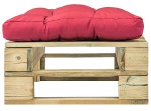 Ogrodowy stołek z palet z czerwoną poduszką, drewno