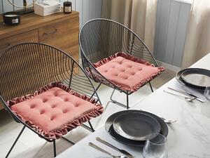 Poduszka na krzesło welurowa różowa kwadratowa 40 x 40 cm pikowana z falbankami Kalanchoe Beliani