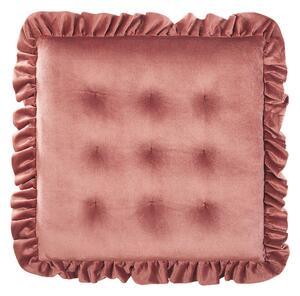 Poduszka na krzesło welurowa różowa kwadratowa 40 x 40 cm pikowana z falbankami Kalanchoe Beliani