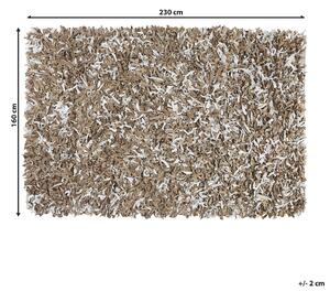 Ręcznie tkany dywan skórzany shaggy 160 x 230 cm brązowy z szarym Mut Beliani