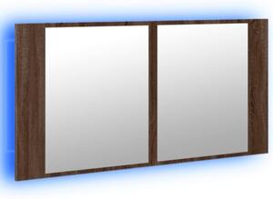 Szafka łazienkowa z lustrem i LED, brązowy dąb, 90x12x45, akryl