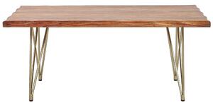 Stolik kawowy prostokątny ława drewno akacjowe metalowe złote nóżki Raley Beliani