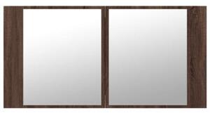 Szafka łazienkowa z lustrem i LED, brązowy dąb, 90x12x45, akryl