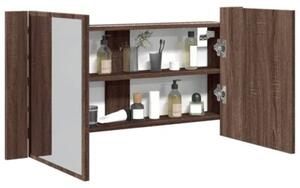 Szafka łazienkowa z lustrem i LED, brązowy dąb, 90x12x45, akryl