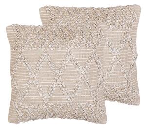 2 poduszki dekoracyjne bawełna ręcznie tkane 45 x 45 cm beżowe Corydalis Beliani